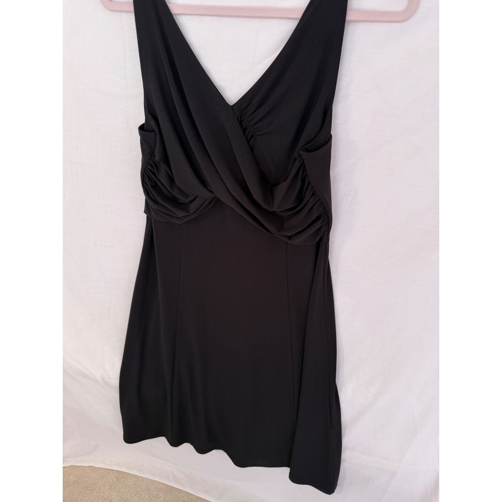 Jones New York Collection Black Surplice Ruched V-Neck Cocktail Dress LBD L